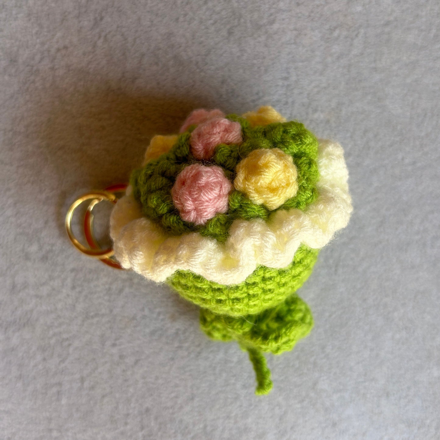 Crochet Green Floral Cupcake Keychain