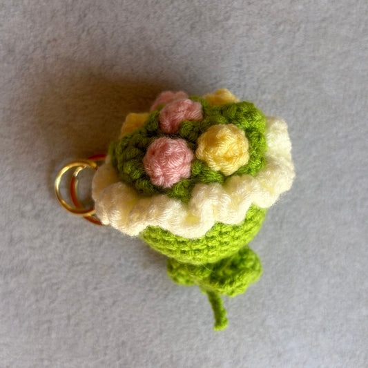 Crochet Green Floral Cupcake Keychain