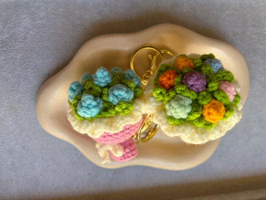 Crochet Floral Garden Cupcake Keychain