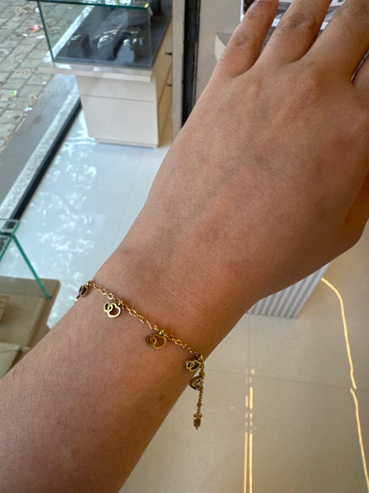 Gold Double Heart Charm Bracelet