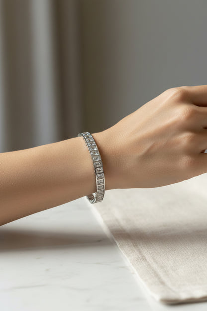 Stone silver bangle