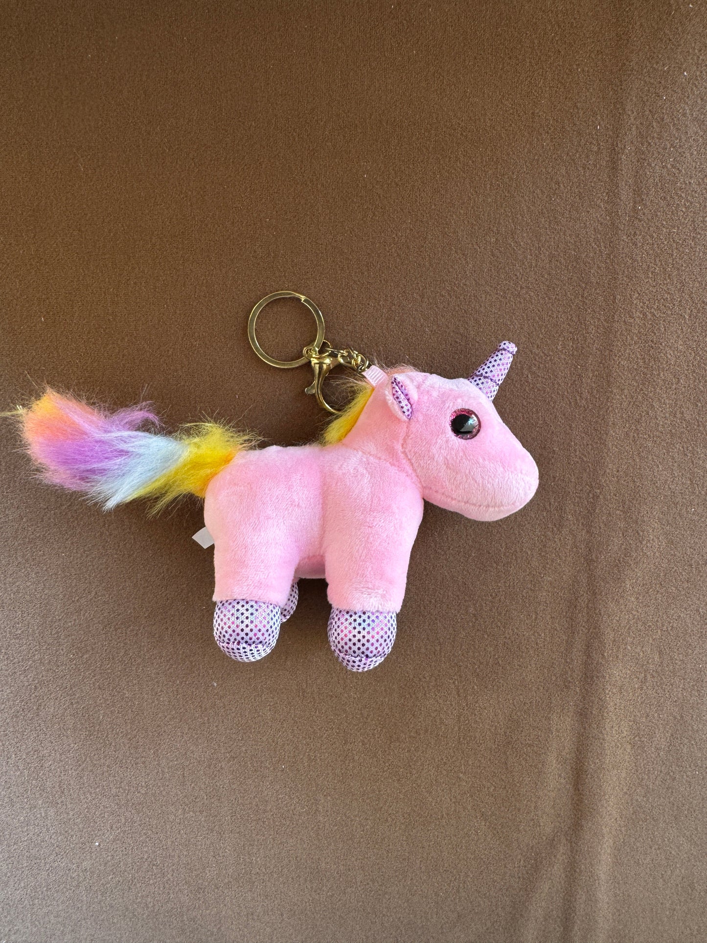 Rainbow Unicorn Bag Charm - Pink Plush Keychain with Sparkle Horn