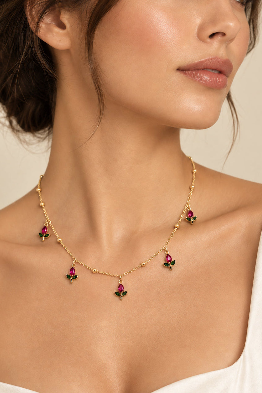 Rani pink tulip charm necklace