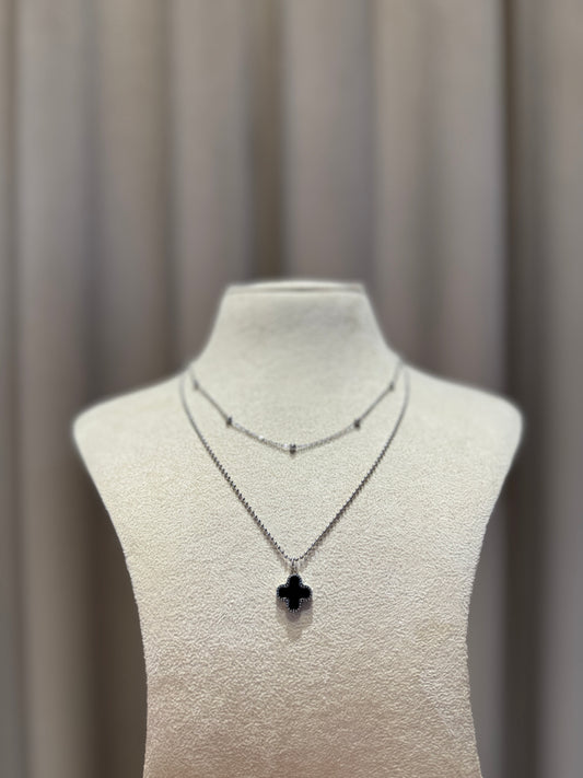 Double layer clover Necklace - Silver