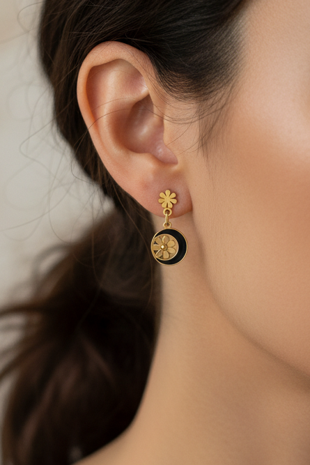 Celestial Bloom Black Earrings