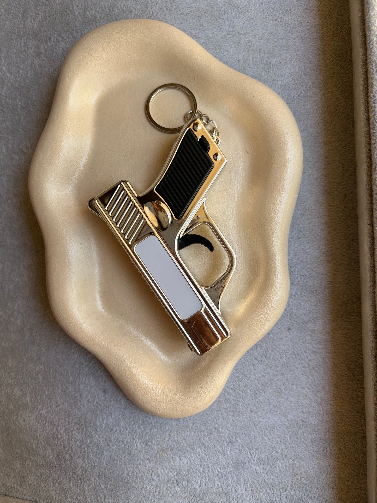 Gun Keychain with Light & Laser - Black & Gold