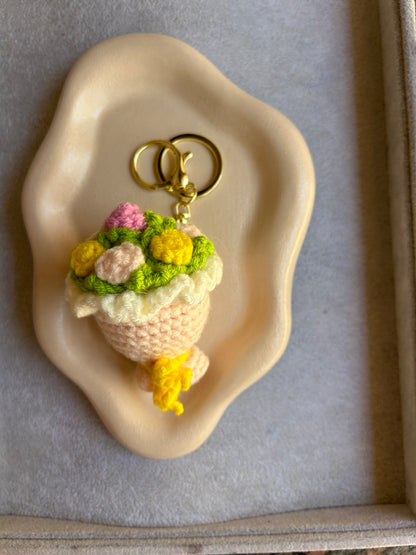 Crochet Flower Basket Keychain