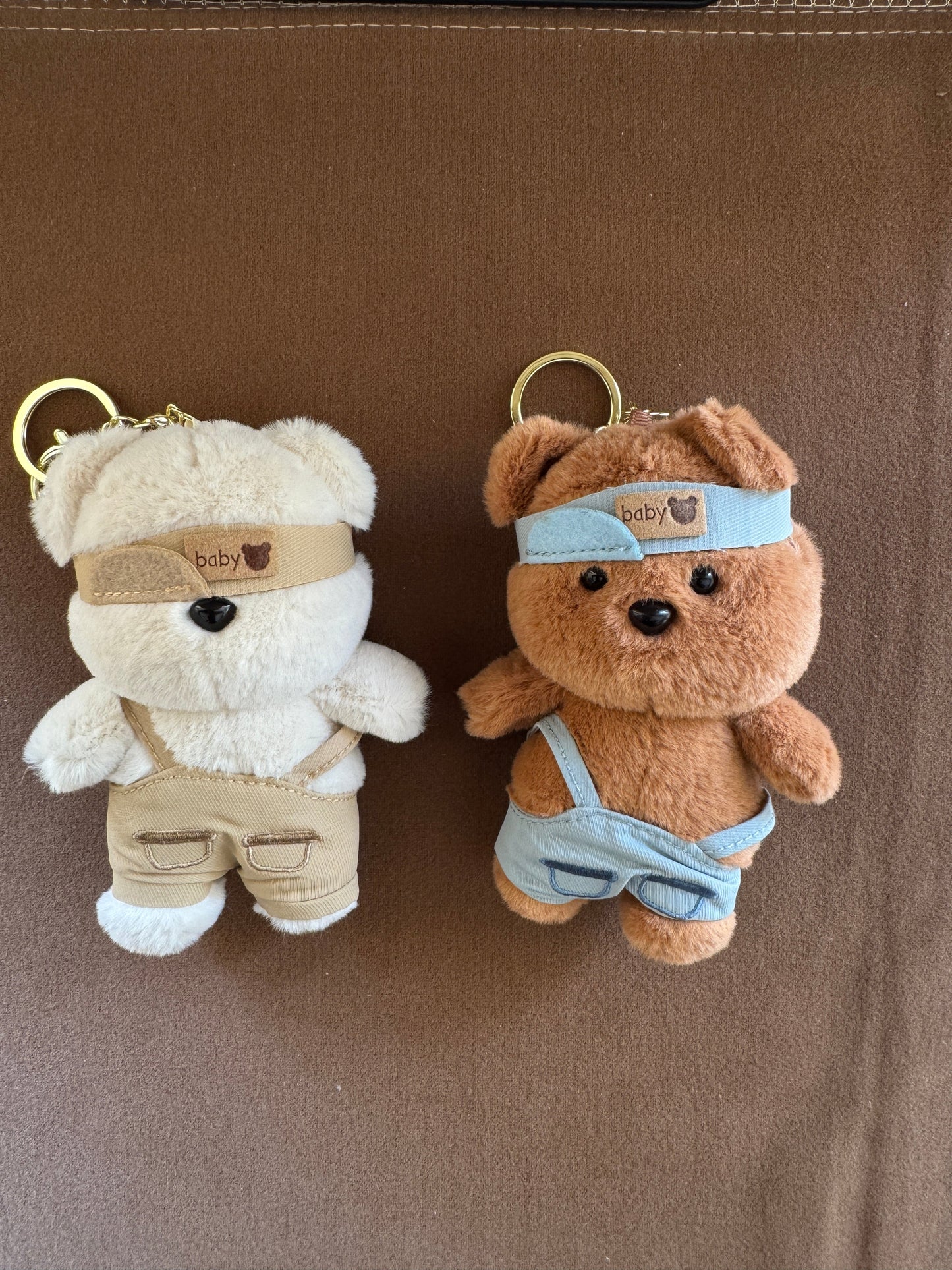 Baby Bear Bag Charms - Plush Keychain with Headband & Overalls
