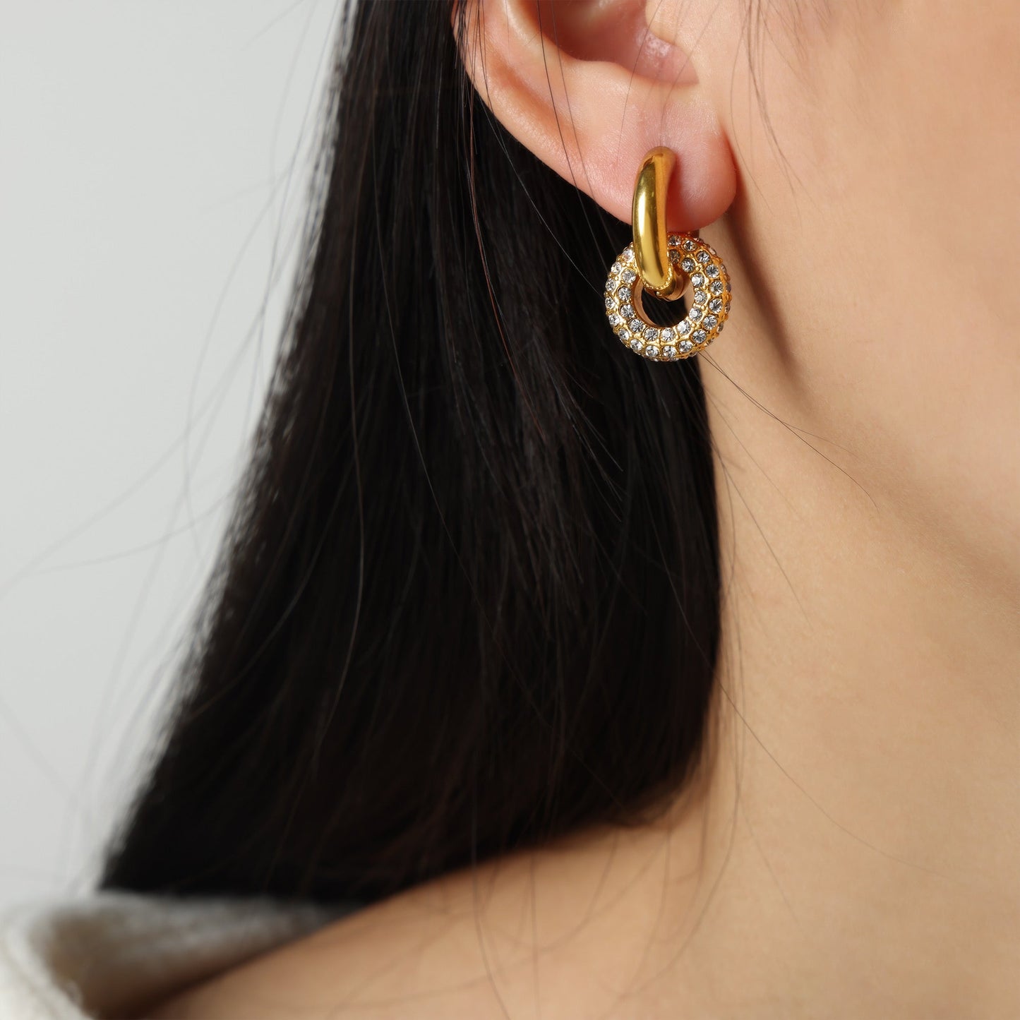 Gold Pavé Crescent Hoops Earring