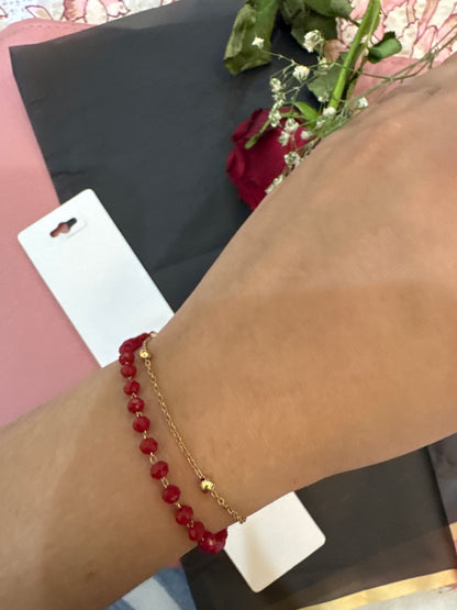 Double Layer Red Bead Bracelet-Gold