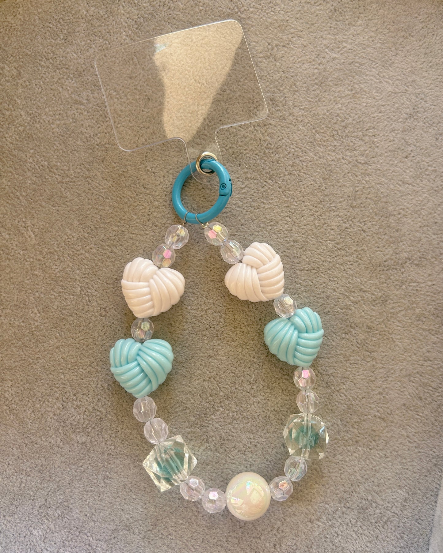 Blue White Heart Beaded Phone Charm - Blue Ring