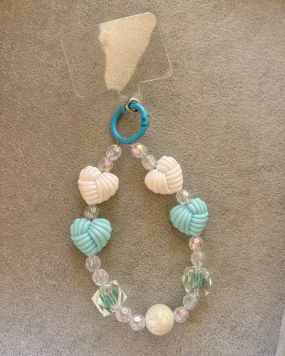 Blue White Heart Beaded Phone Charm - Blue Ring