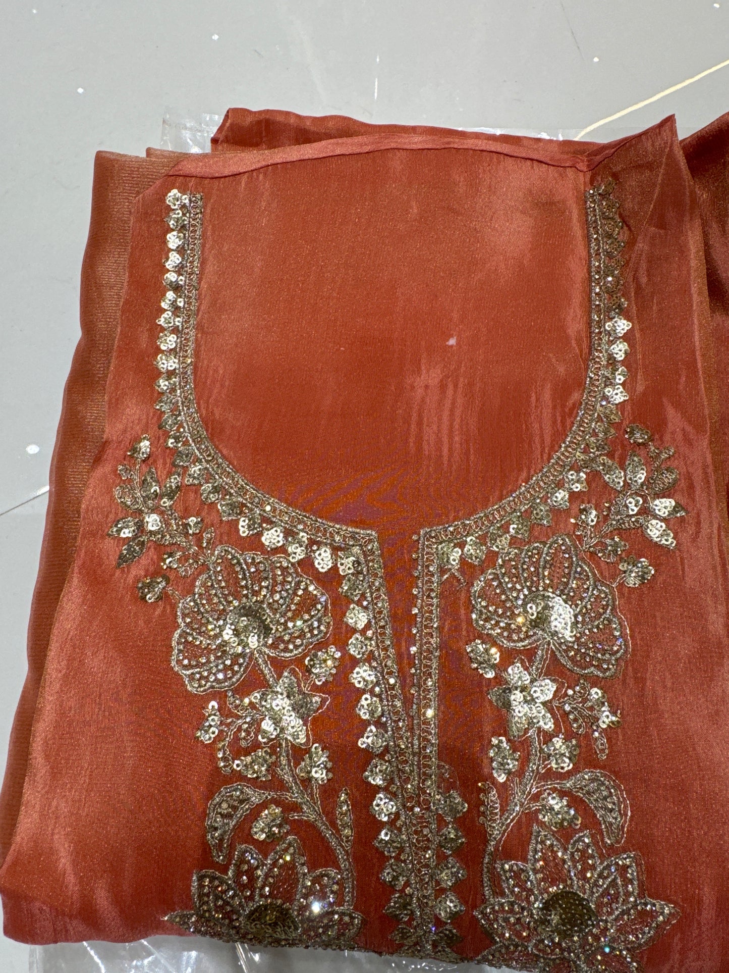 Silk satin churidar set zari work
