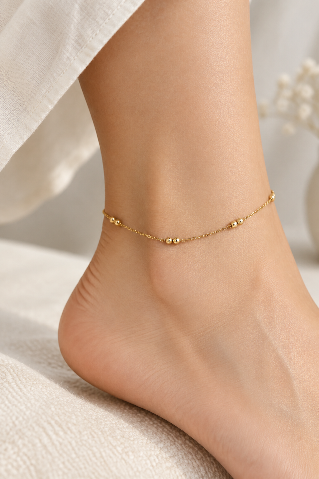 Golden beads anklet pair