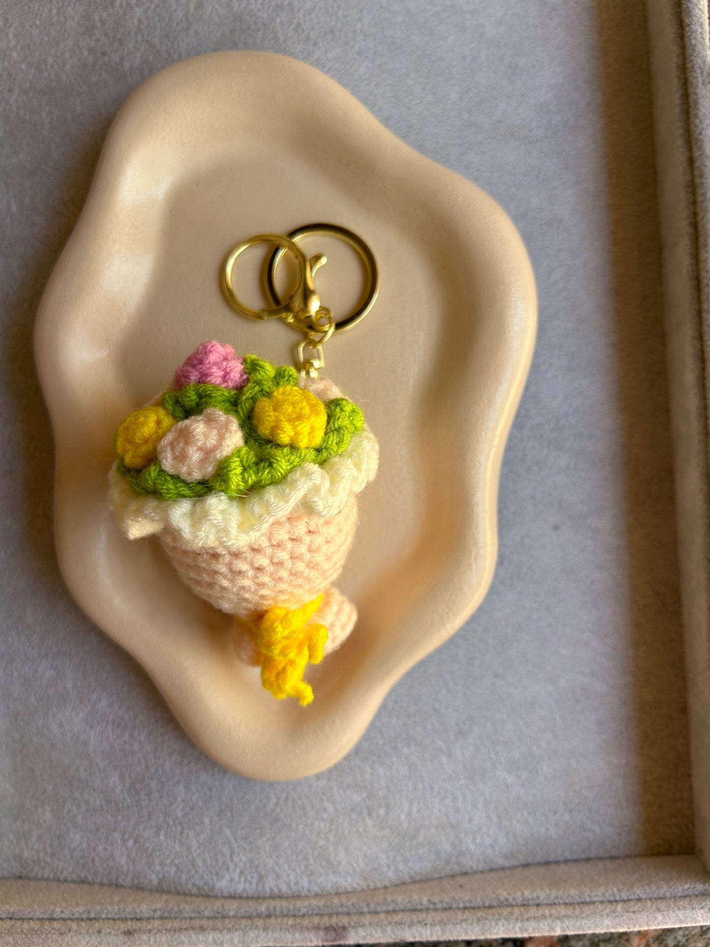 Crochet Flower Basket Keychain