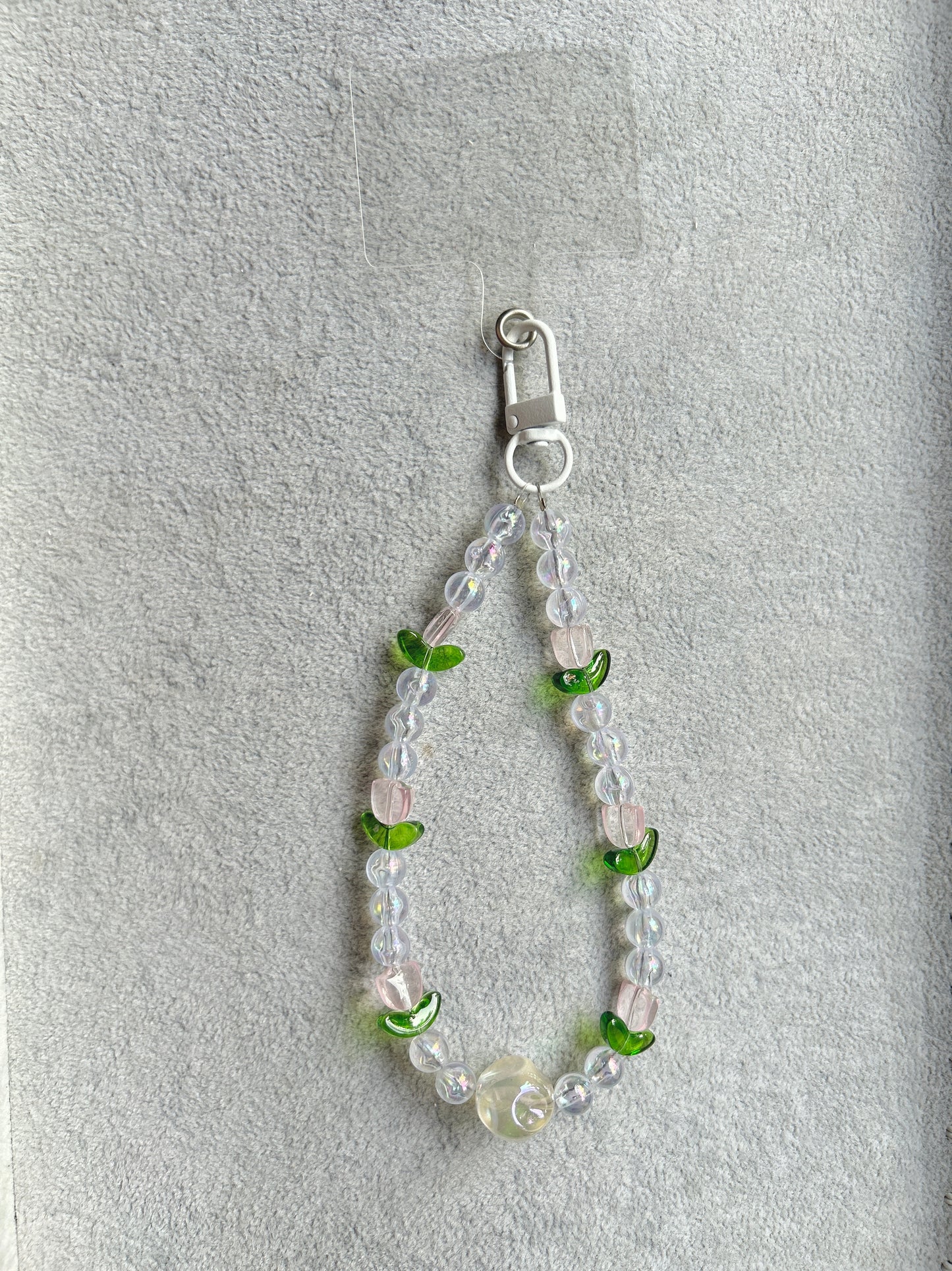 Green Butterfly Beaded Phone Charm - Silver Carabiner