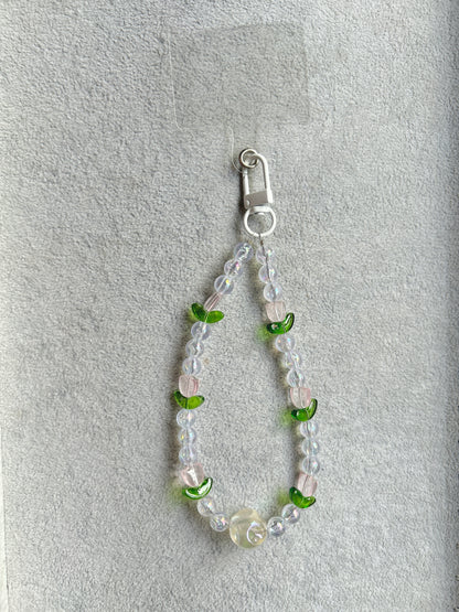 Green Butterfly Beaded Phone Charm - Silver Carabiner