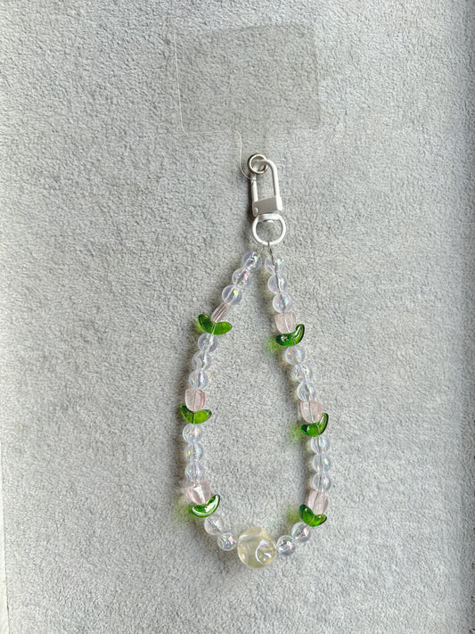 Green Butterfly Beaded Phone Charm - Silver Carabiner