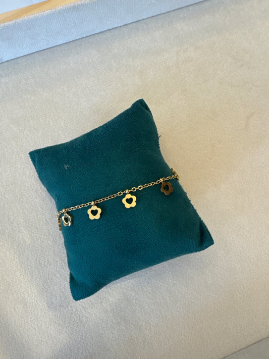 Gold Flower Heart Charm Bracelet