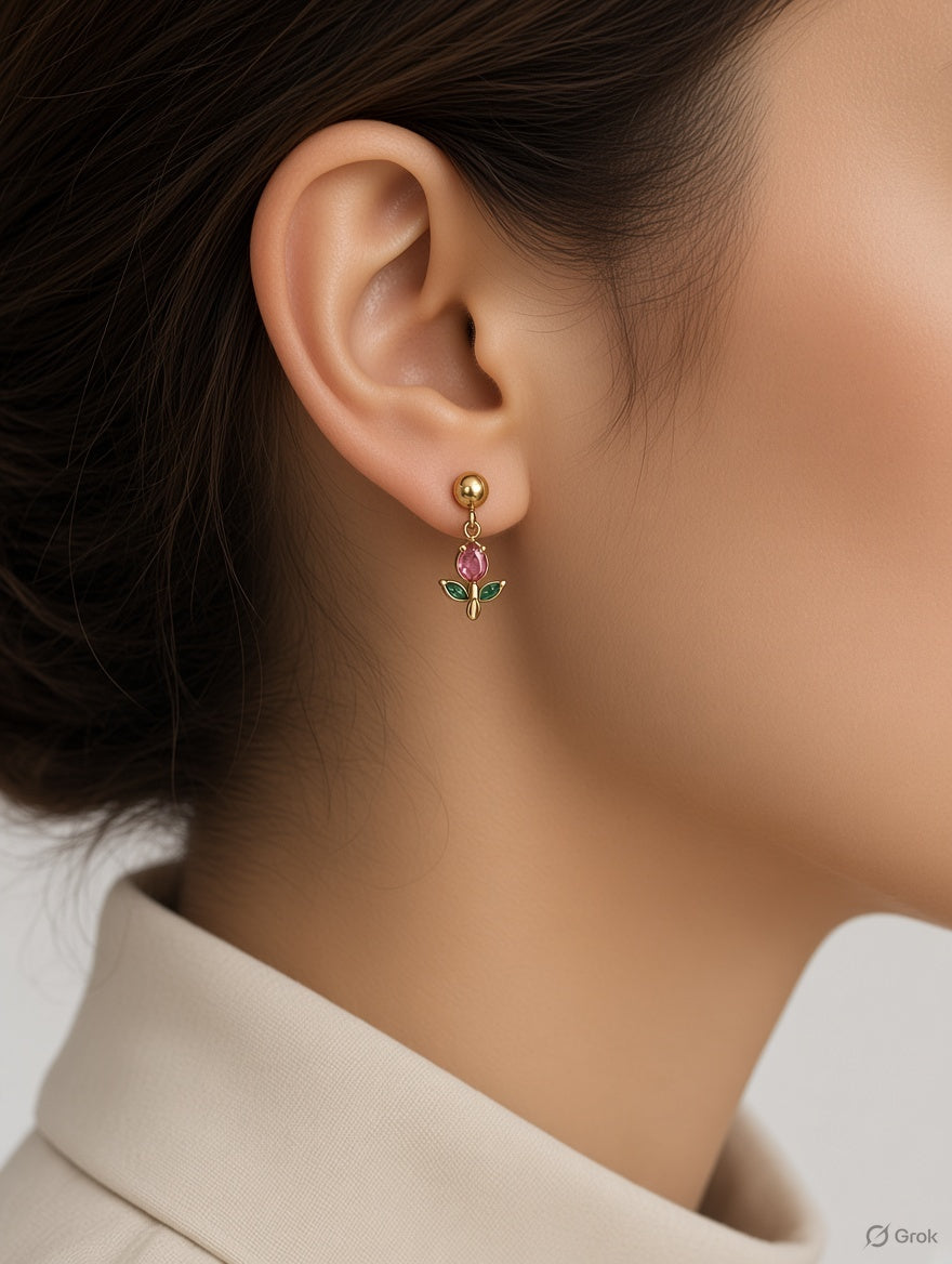 Pink tulip stud earrings