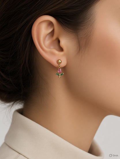 Pink tulip stud earrings