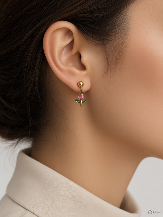 Pink tulip stud earrings