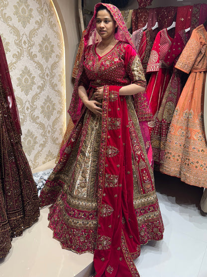 Cream and Rani pink Double duppatta Leganga Rent