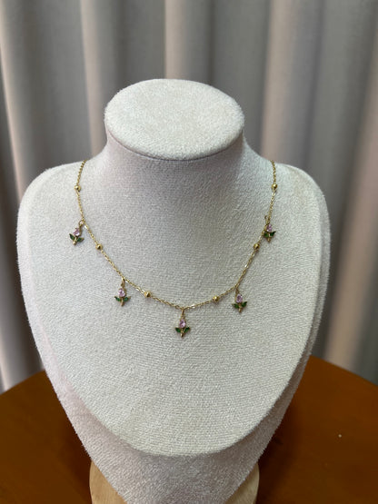 Pink tulip charm necklace