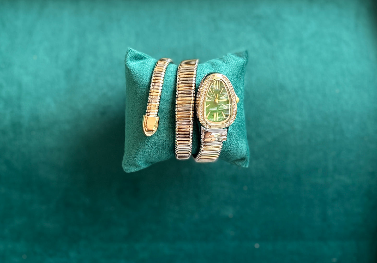 gold & silver Snake watch ( green dial )