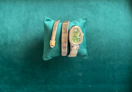 gold & silver Snake watch ( green dial )