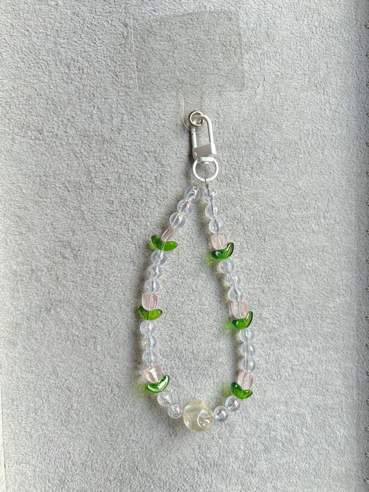 Green Butterfly Beaded Phone Charm - Silver Carabiner