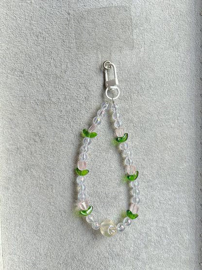 Green Butterfly Beaded Phone Charm - Silver Carabiner
