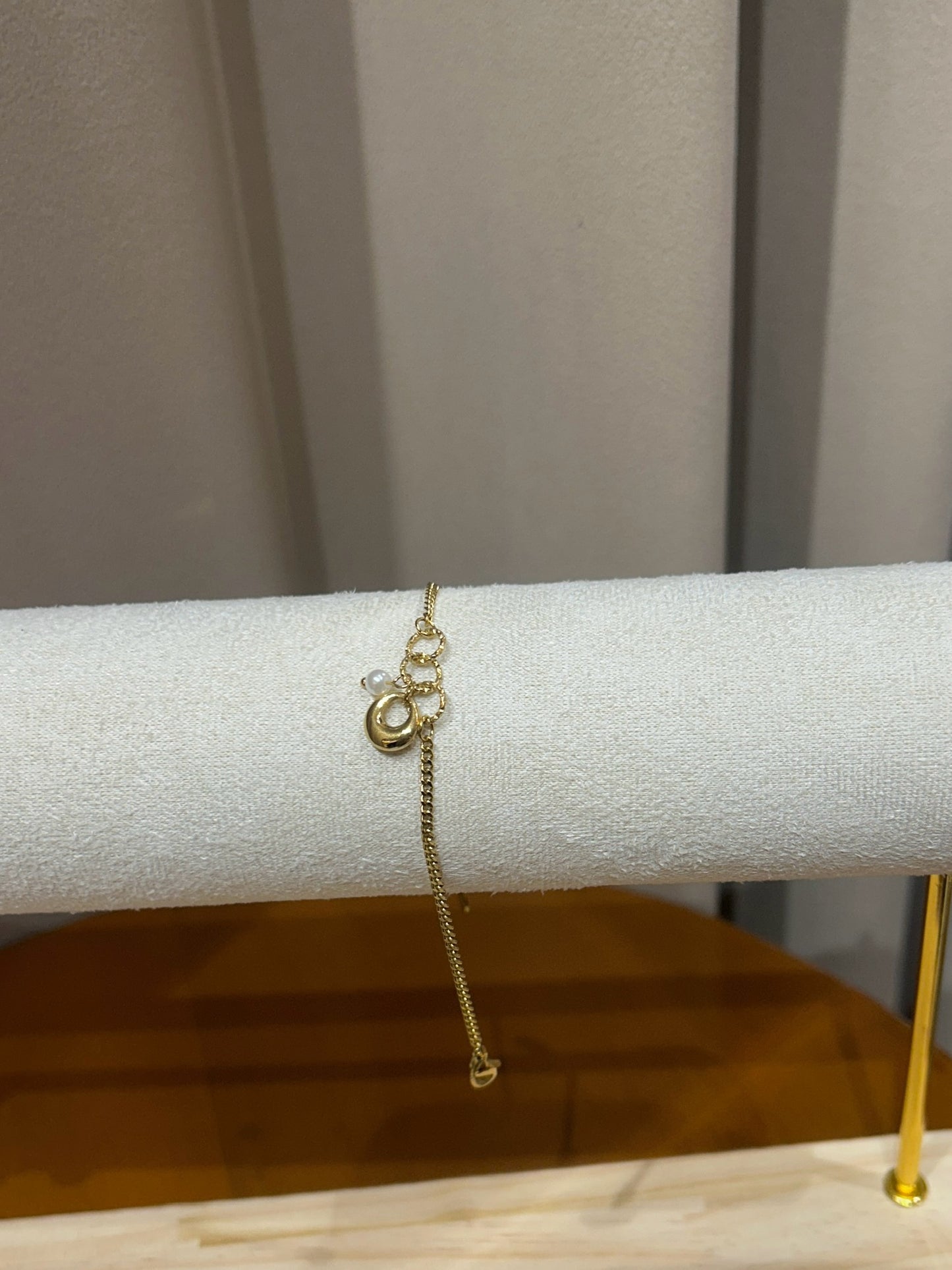 Lunar Pearl Charm Gold Bracelet