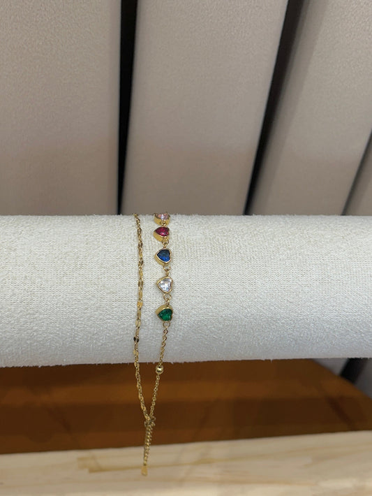 Rainbow Hearts Chain Gold  Bracelet