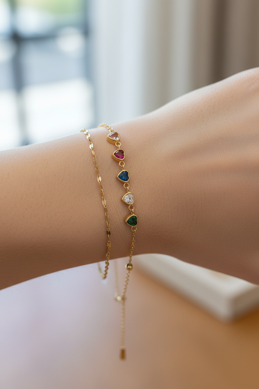 Rainbow Hearts Chain Gold  Bracelet