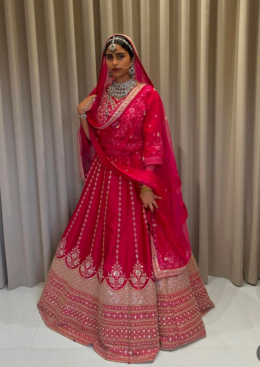 Rani pink Raw Silk Hand work