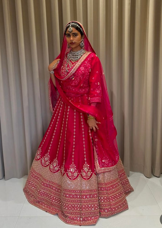 Rani pink Raw Silk Hand work