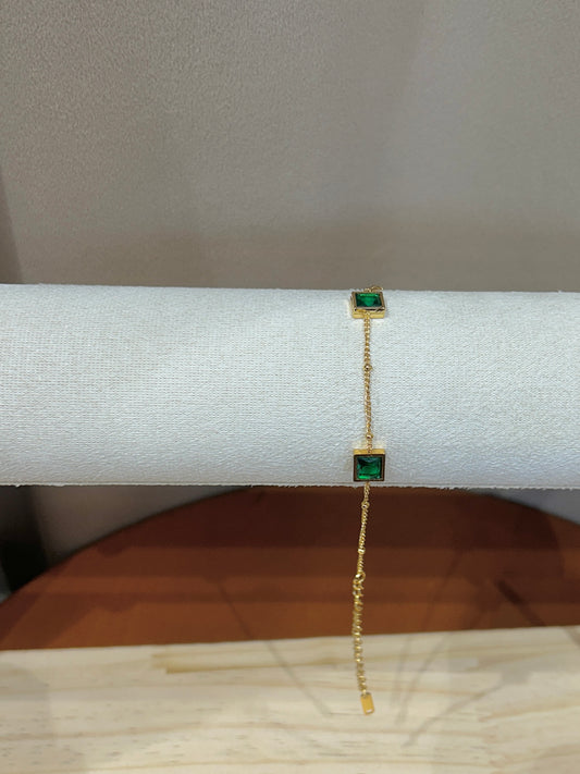 Emerald Baguette Chain Gold Bracelet