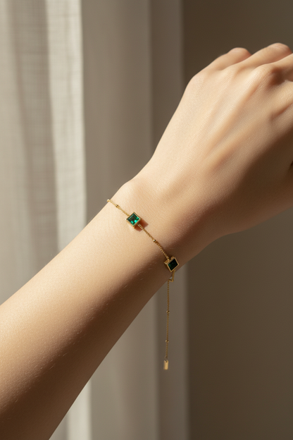Emerald Baguette Chain Gold Bracelet