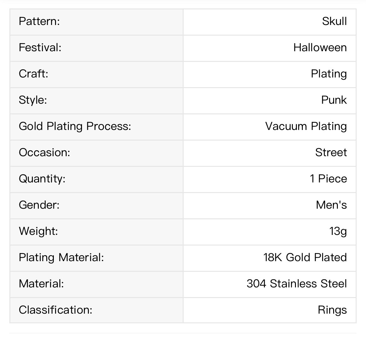 Punk Skull Titanium Steel Plating Halloween Men's Rings