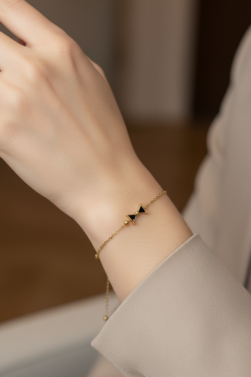 Black Hourglass Charm Gold Chain Bracelet