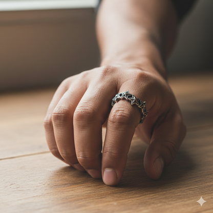 Vintage Star Engraved Ring – Punk Style Men’s Band
