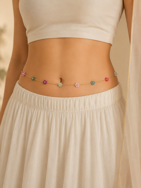 Multicoloured flower gold Waist chain