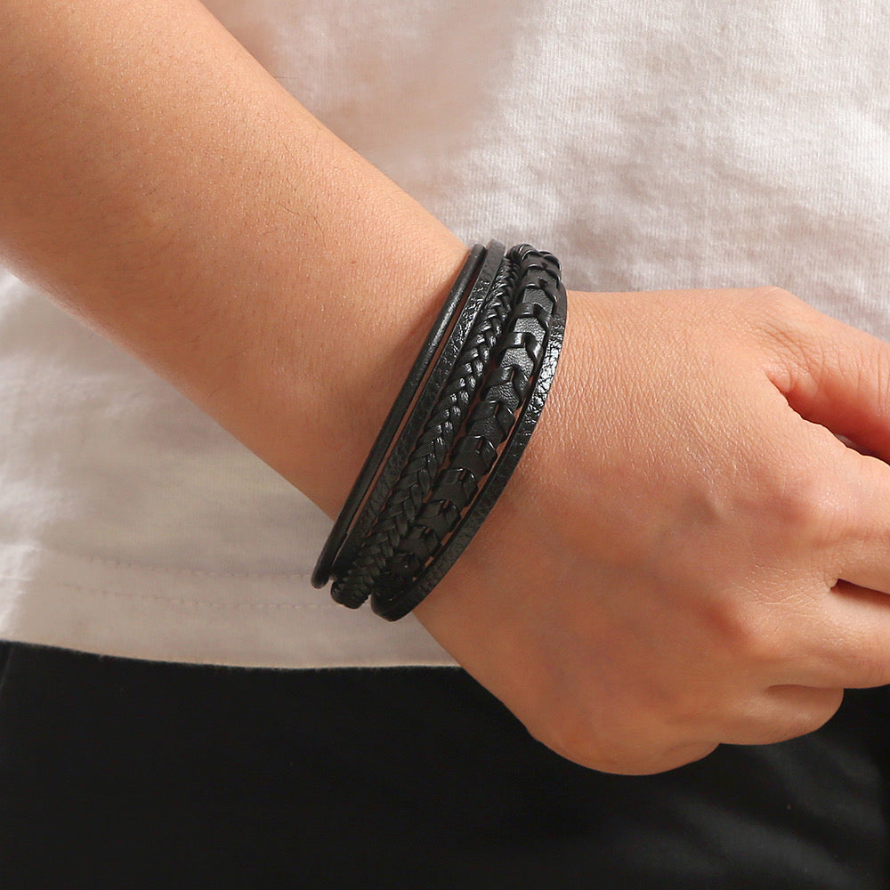 fashion circle pu leather natural stone beaded men's bracelets