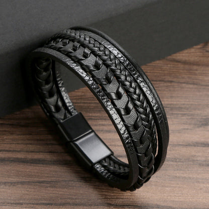 fashion circle pu leather natural stone beaded men's bracelets