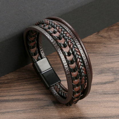 fashion circle pu leather natural stone beaded men's bracelets