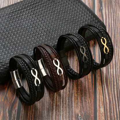 Men’s Infinity Leather Bracelet – Multi-Layer Braided Design | 3 Variants
