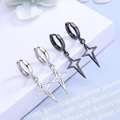 Star Drop Hoop Earrings – Stainless Steel | Silver & Black Variants
