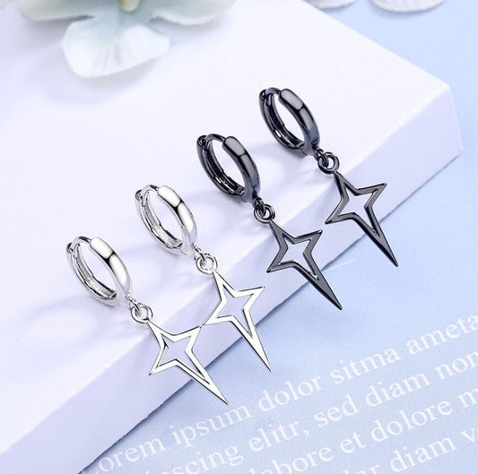 Star Drop Hoop Earrings – Stainless Steel | Silver & Black Variants