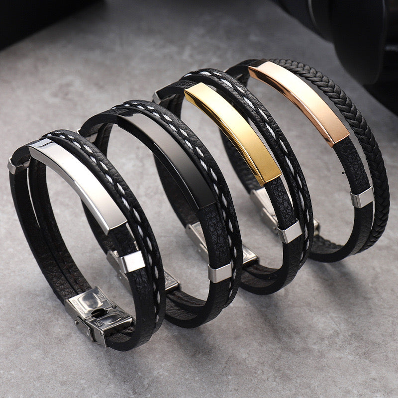 Men’s Multi-Layer Leather Bracelet – Steel, Black & Gold Variants